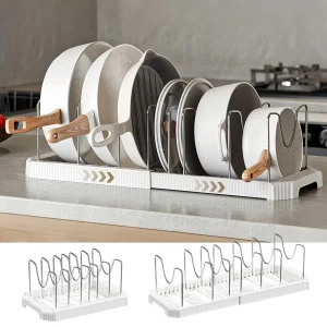 Expandable Pot and Pan Organizer Rack for Kitchen Cabinet or Under Sink, Adju...